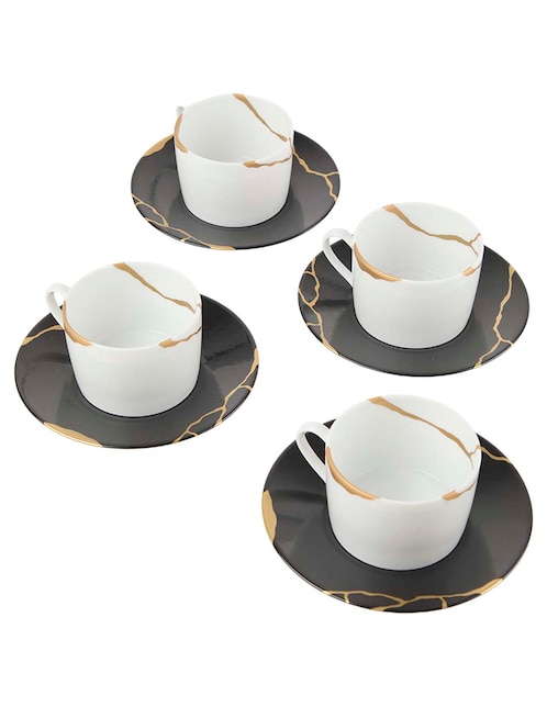 Set de tazas terno Bernardaud Kintsugi Coal 8 piezas