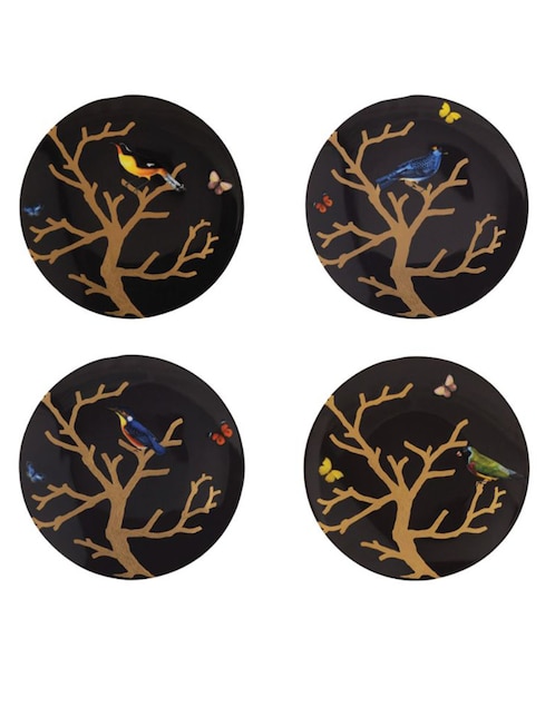 Set platos trinche Aux Oiseaux de porcelana 4 piezas 1