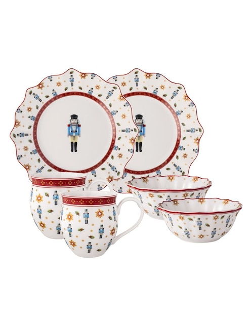 Vajilla cerrada navideña Toy's Delight de porcelana para 2 personas