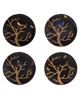 Set platos trinche Bernardaud Aux Oiseaux de porcelana 4 piezas