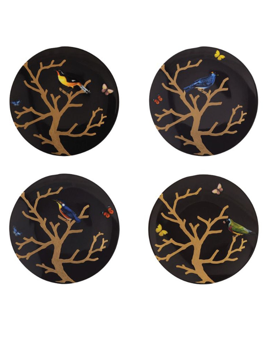 Set platos trinche Aux Oiseaux de porcelana 4 piezas