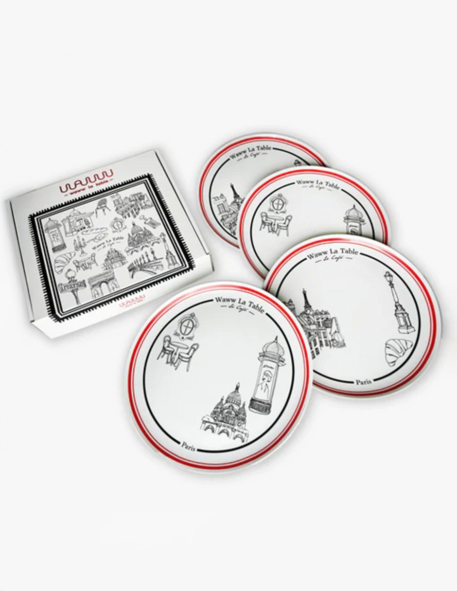 Set platos trinche Paris-Paris de porcelana 4 piezas